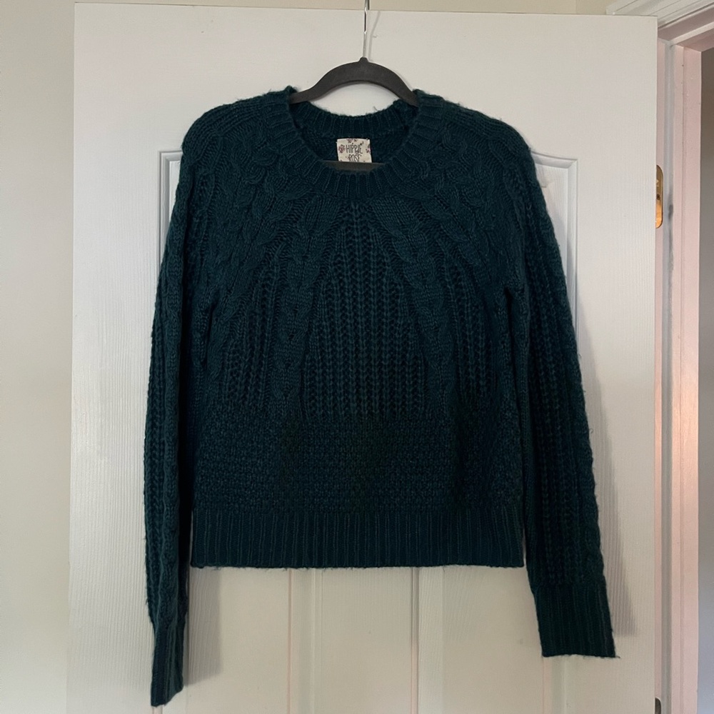 Hippie Rose Teal Cable Knit Crewneck Sweater